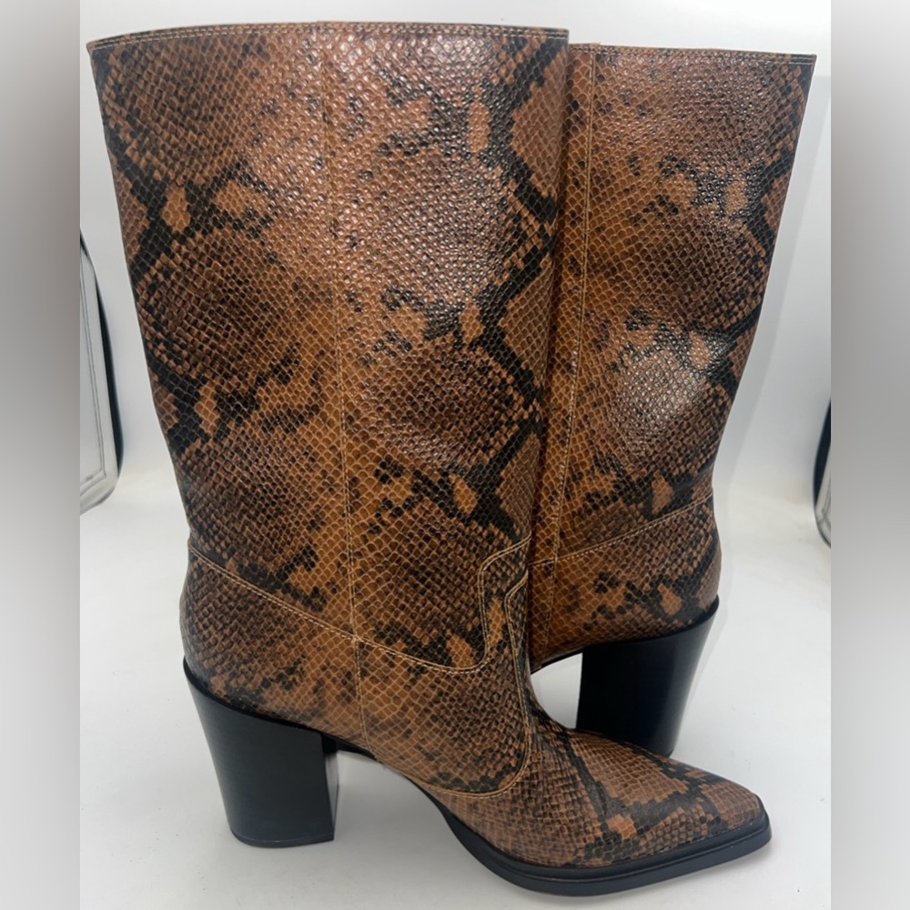 Franco Sarto Womens Jaxon Mid Calf Heeled Boot Snakeskin Embossed Size 8.5M NWB - Picture 8 of 14